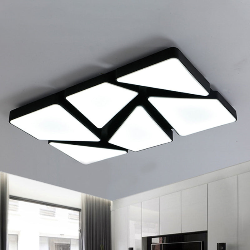 Plafonnier LED moderne encastré : 25,5"/37,5" W, abat-jour en acrylique, noir/blanc, plafonnier carré/rectangulaire, lumière chaude/blanche
