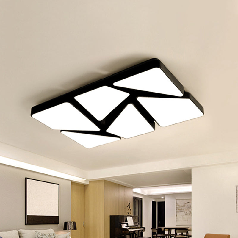 Plafonnier LED moderne encastré : 25,5"/37,5" W, abat-jour en acrylique, noir/blanc, plafonnier carré/rectangulaire, lumière chaude/blanche