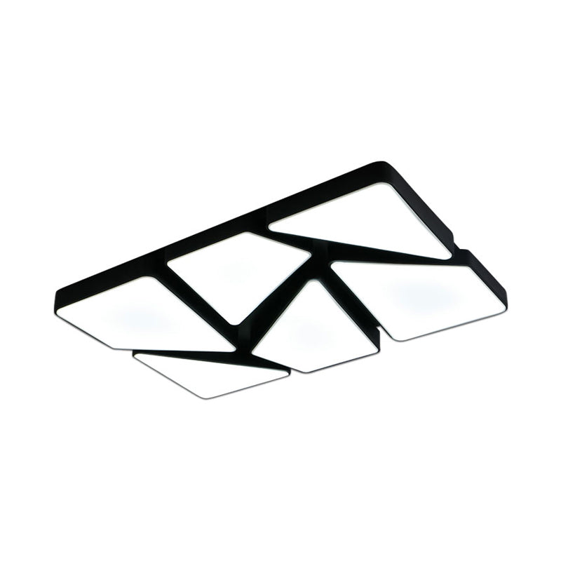 Plafonnier LED moderne encastré : 25,5"/37,5" W, abat-jour en acrylique, noir/blanc, plafonnier carré/rectangulaire, lumière chaude/blanche