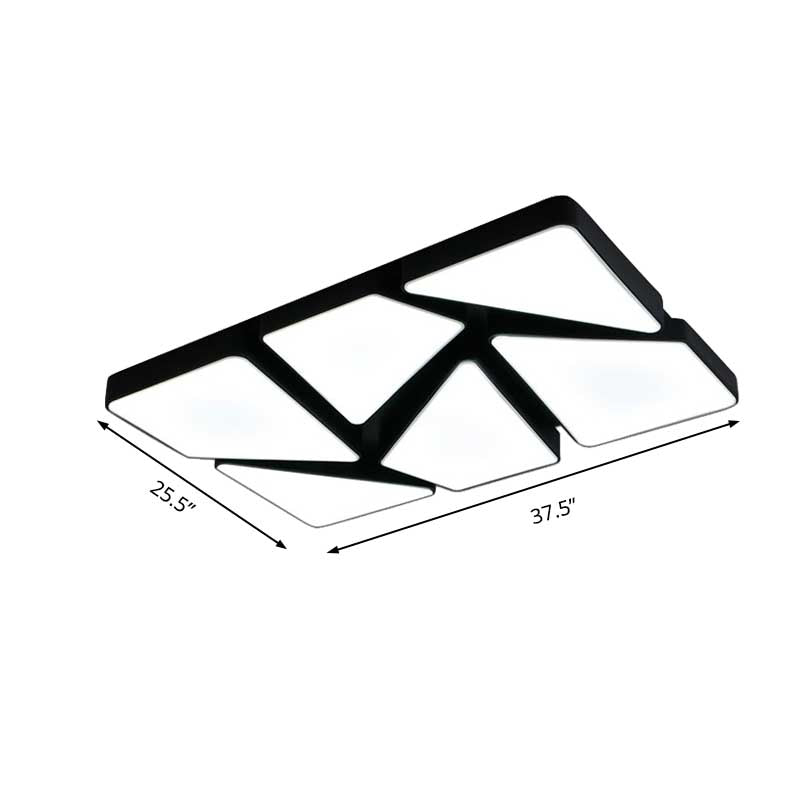 Plafonnier LED moderne encastré : 25,5"/37,5" W, abat-jour en acrylique, noir/blanc, plafonnier carré/rectangulaire, lumière chaude/blanche