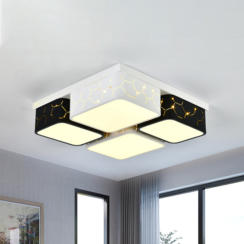 Plafonnier carré contemporain à LED en noir, éclairage acrylique chaud/blanc - Luminaire de plafond pour chambre à coucher