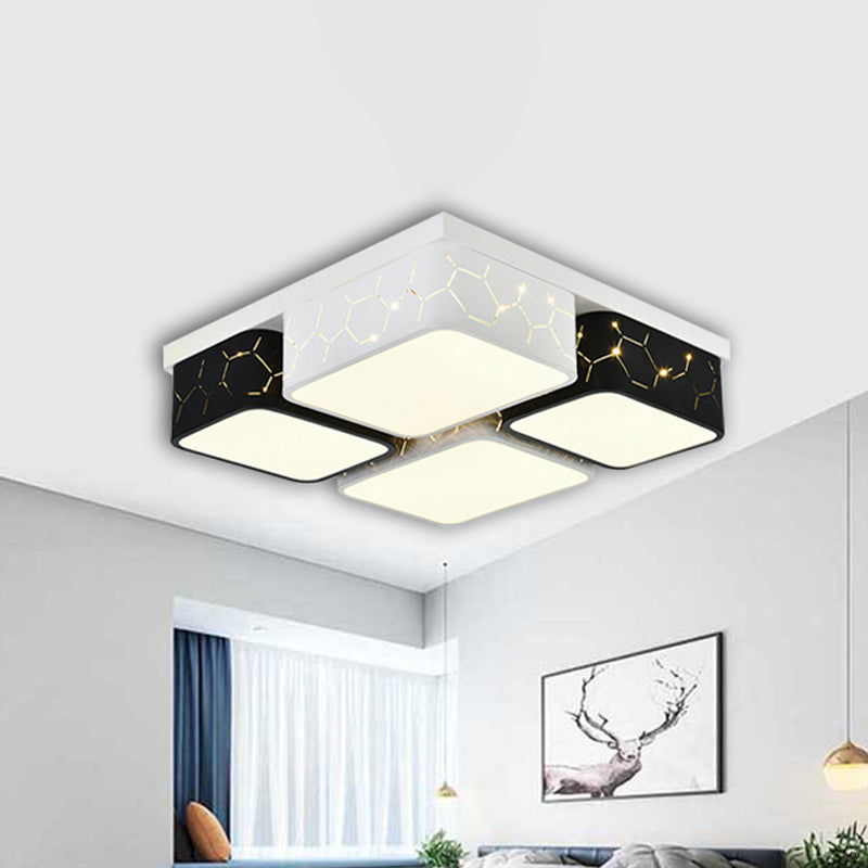 Plafonnier carré contemporain à LED en noir, éclairage acrylique chaud/blanc - Luminaire de plafond pour chambre à coucher