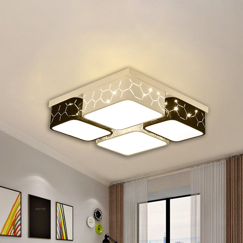 Plafonnier carré contemporain à LED en noir, éclairage acrylique chaud/blanc - Luminaire de plafond pour chambre à coucher