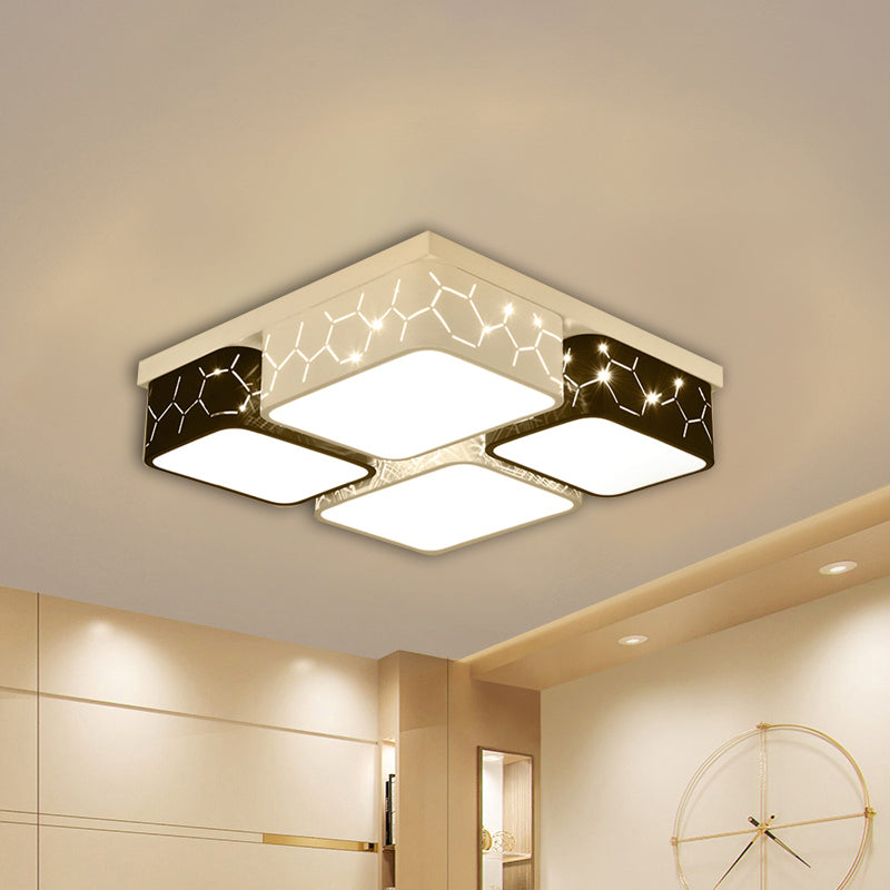 Plafonnier carré contemporain à LED en noir, éclairage acrylique chaud/blanc - Luminaire de plafond pour chambre à coucher