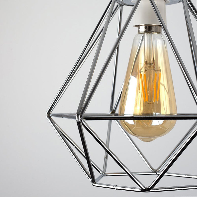 Suspension industrielle à cadre en fil de fer jaune/blanc - Lampe en métal moderne pour salon