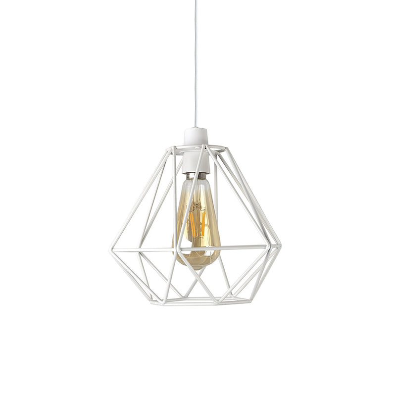 Suspension industrielle à cadre en fil de fer jaune/blanc - Lampe en métal moderne pour salon