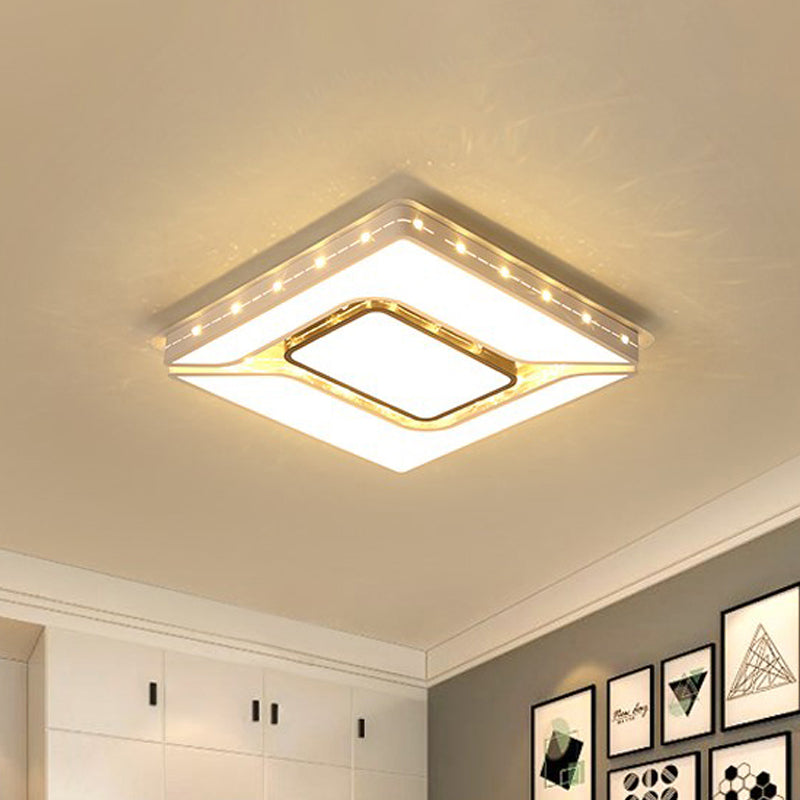LED Bedroom Ceiling Light with Acrylic Shade - White Flush Mount in White/Warm Light (19.5"/23.5" W)