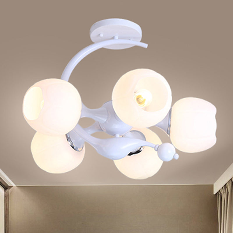 Plafonnier semi-encastré moderne en forme de boule de verre blanche Sputnik pour chambre à coucher