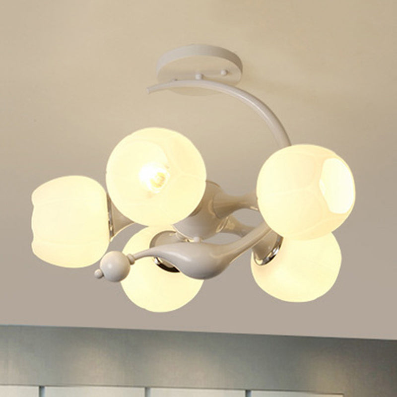 Plafonnier semi-encastré moderne en forme de boule de verre blanche Sputnik pour chambre à coucher