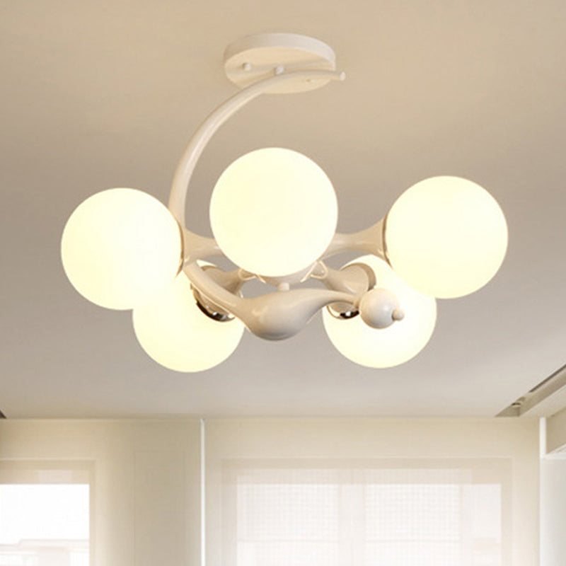 Plafonnier semi-encastré moderne en forme de boule de verre blanche Sputnik pour chambre à coucher