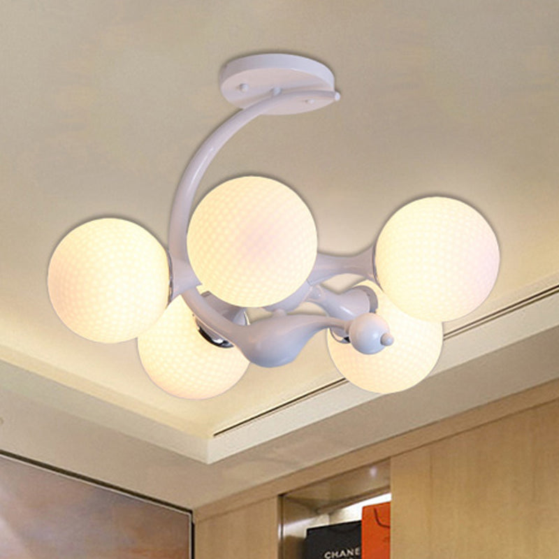 Plafonnier semi-encastré moderne en forme de boule de verre blanche Sputnik pour chambre à coucher