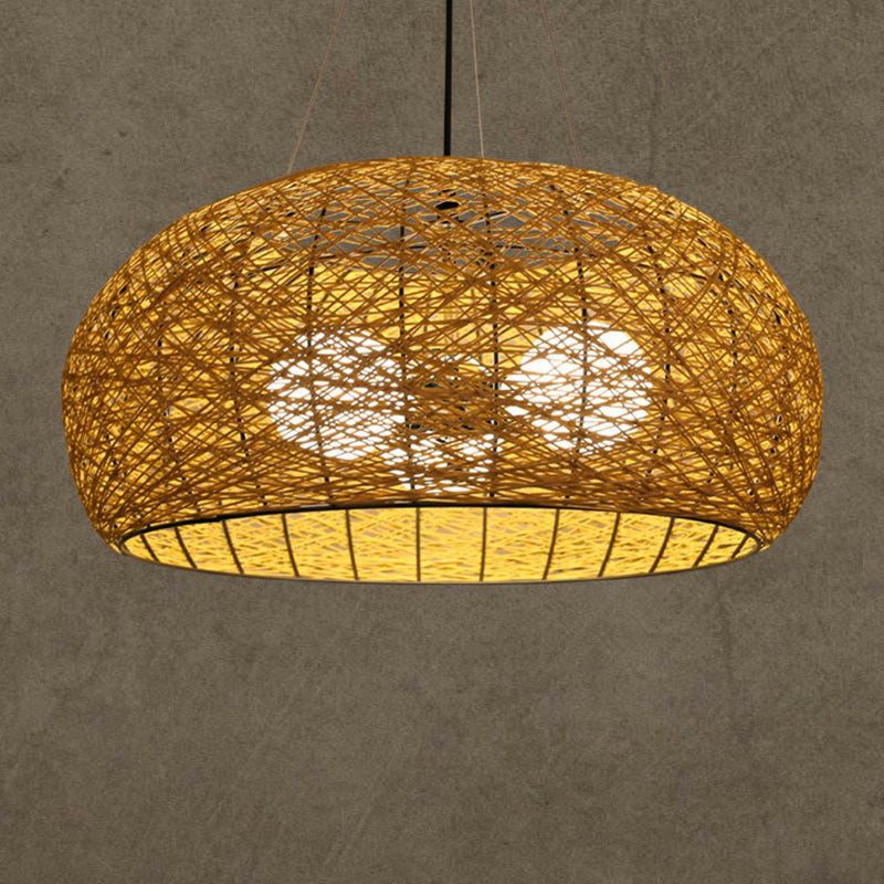 Rattan Nest Chandelier: Asian-Inspired Pendant Light For Tea Room Wood / 23.5