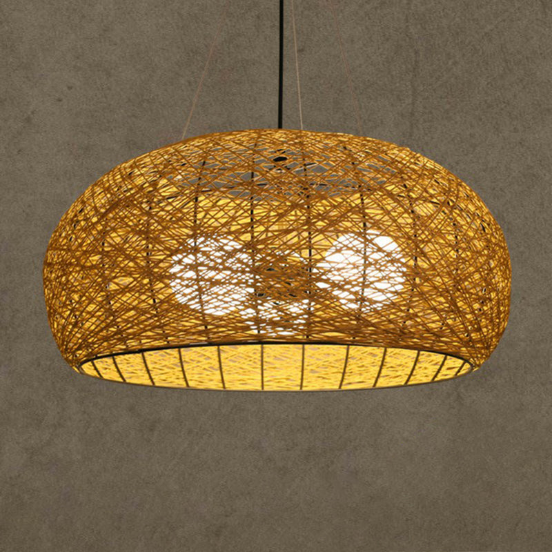 Rattan Nest Chandelier: Asian-Inspired Pendant Light For Tea Room