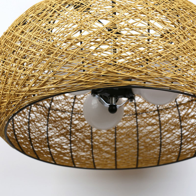 Rattan Nest Chandelier: Asian-Inspired Pendant Light For Tea Room