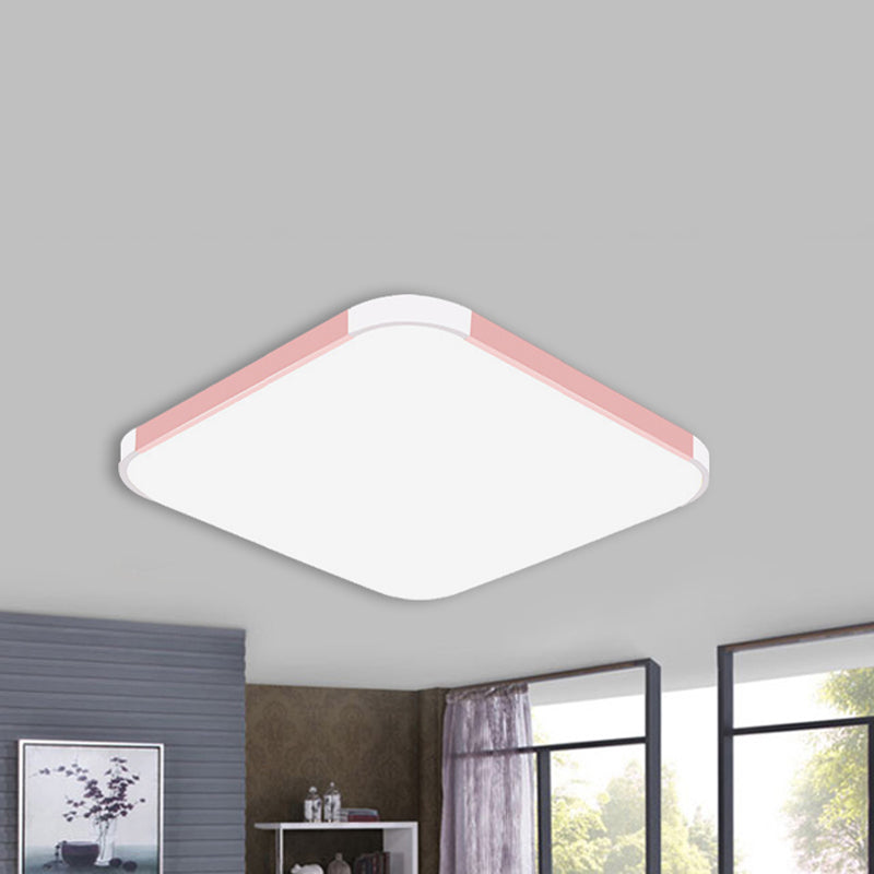 Geometric LED Flush Mount Lamp in Macaron Colors - 12"/15"/17" Wide