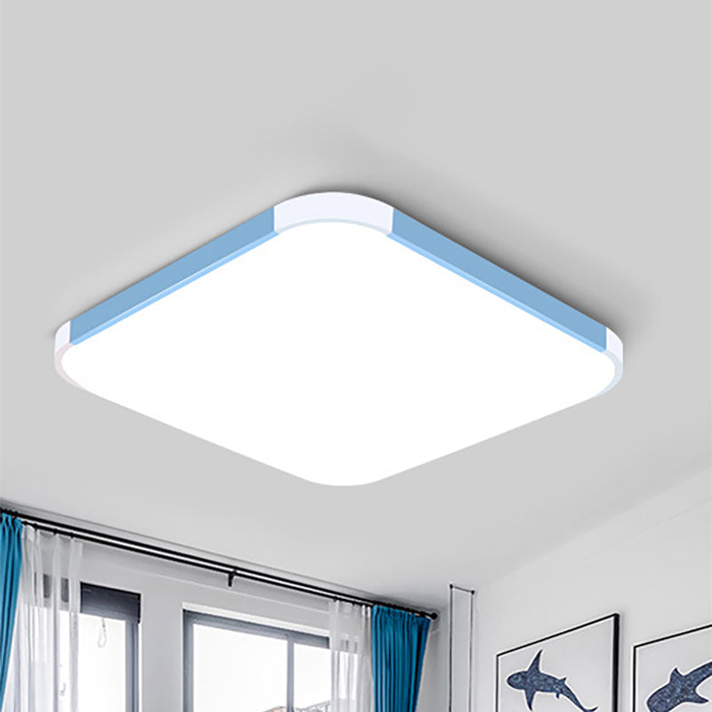 Geometric LED Flush Mount Lamp in Macaron Colors - 12"/15"/17" Wide