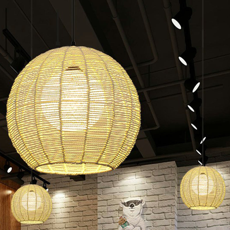 Minimalist Sphere Shaped Rattan Pendant Ceiling Light for Restaurants