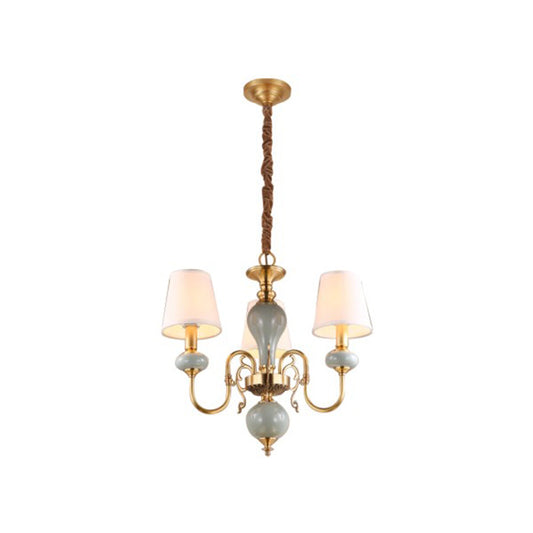 Traditional Gold Chandelier with 3 Tapered Fabric Shades - Ideal for Dining Room Ceiling Light