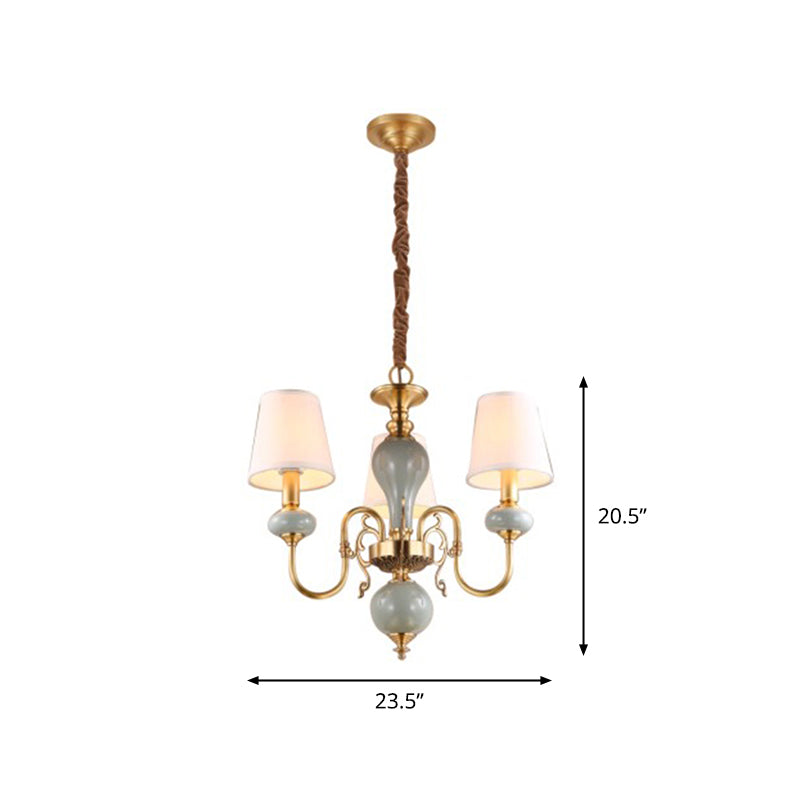 Gold Fabric Ceiling Light With Traditional Tapered Shade - Ideal For Dining Room
