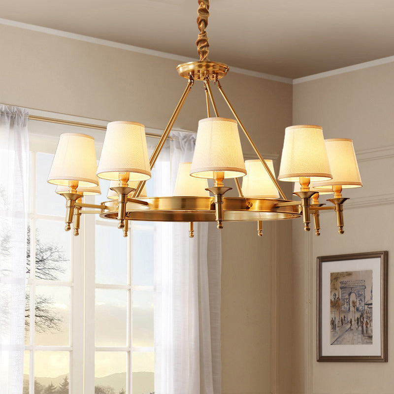 Gold Fabric Bedroom Chandelier - Minimalist Conic Ceiling Light Fixture
