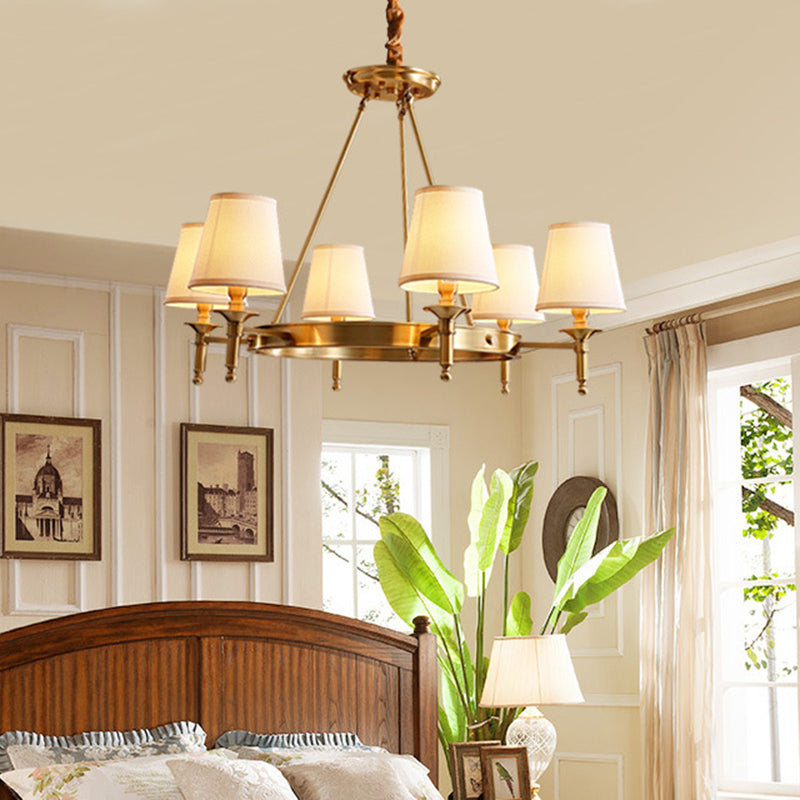 Gold Fabric Suspended Ceiling Chandelier: Minimalist Bedroom Lighting