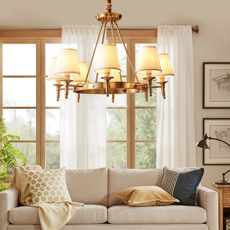 Gold Fabric Bedroom Chandelier - Minimalist Conic Ceiling Light Fixture