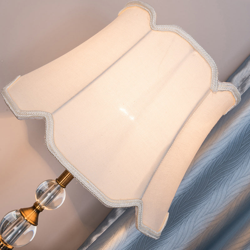 Rustic Fabric Floor Lamp With Crystal Ball Accent - White Lighting Scallop Bell Shade 1 Bulb Stand