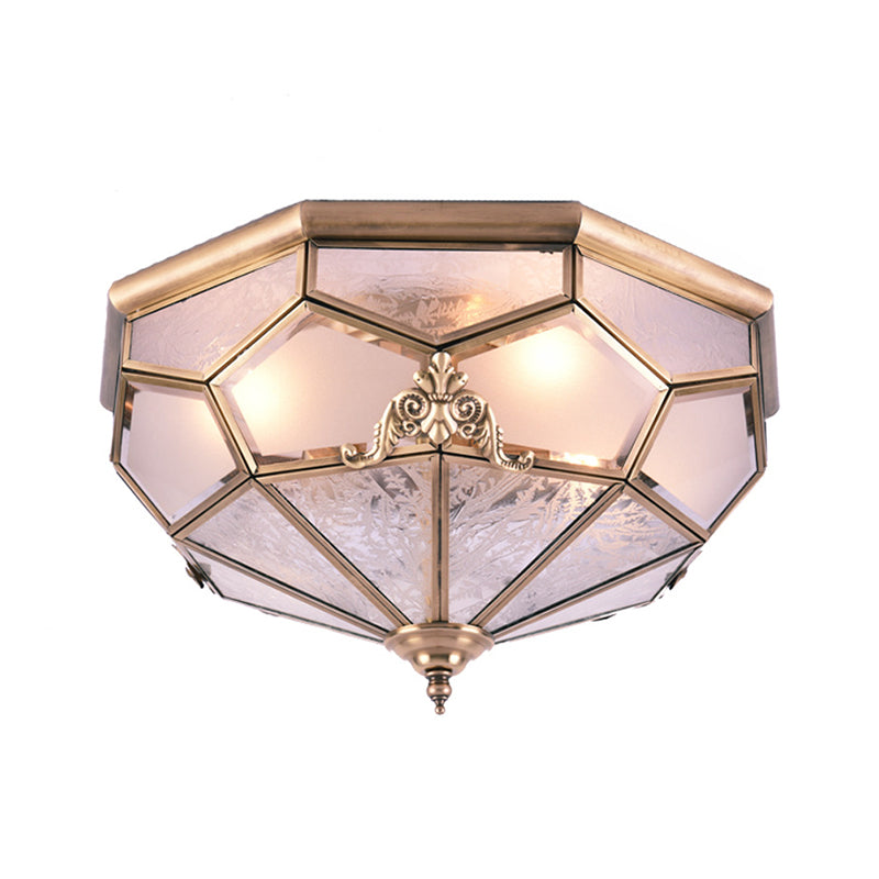 Frosted Glass Brass Ceiling Lamp - Classic Flush Mount for Bedroom