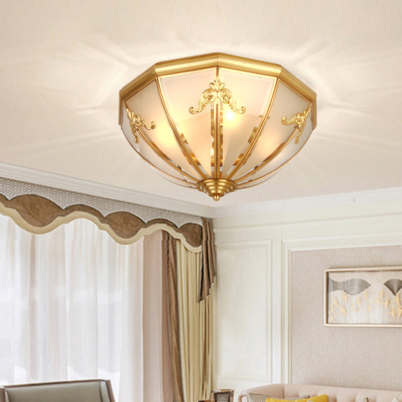 Frosted Glass Brass Ceiling Lamp - Classic Flush Mount for Bedroom