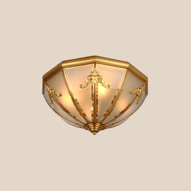Frosted Glass Brass Ceiling Lamp - Classic Flush Mount for Bedroom