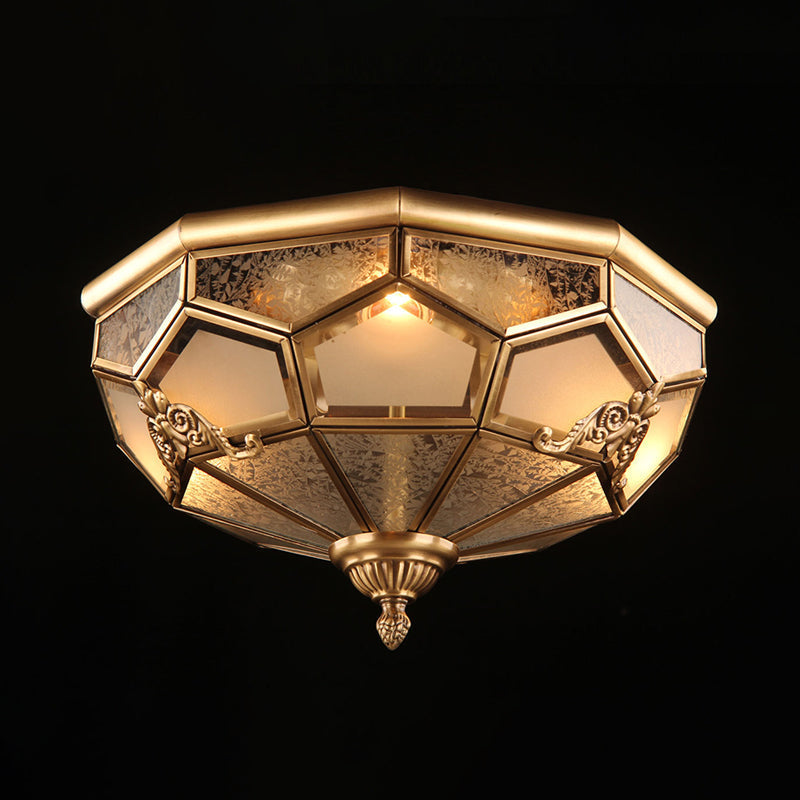 Classic Brass Flush Mount Ceiling Light Fixture with Frost Glass - Ideal for Living Room