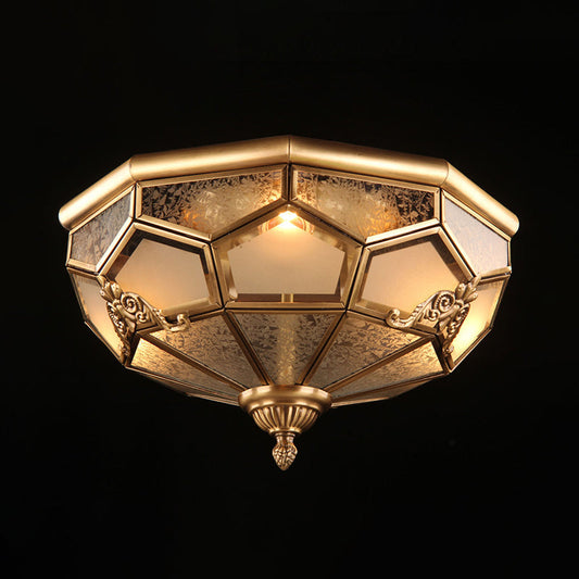 Classic Brass Flush Mount Ceiling Light Fixture with Frost Glass - Ideal for Living Room