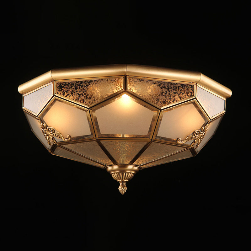 Classic Brass Flush Mount Ceiling Light Fixture with Frost Glass - Ideal for Living Room