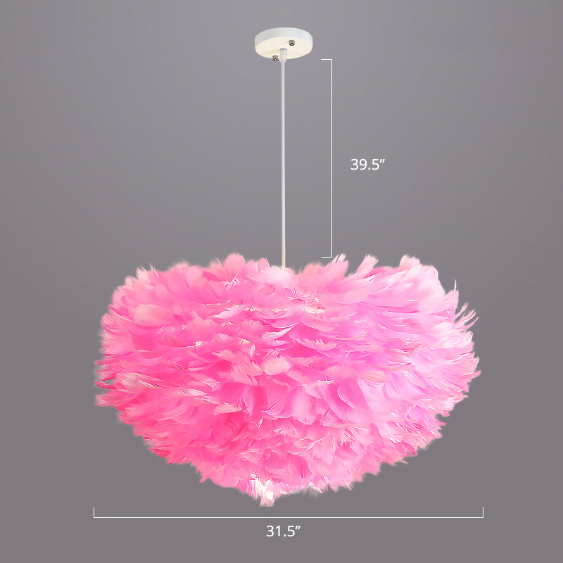 Nordic Style Bedroom Suspension Light Fixture with Feather Dome Pendant Shade