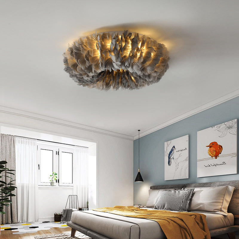 Feather Modernist Donut Flush Ceiling Light - Chic Girls Room Lighting Fixture