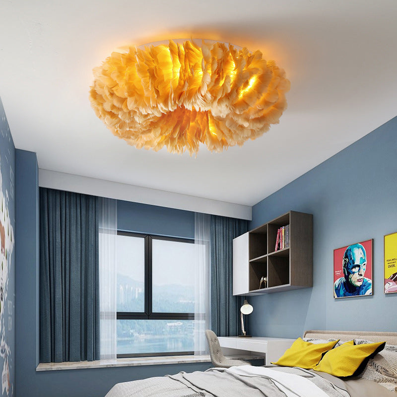 Feather Modernist Donut Flush Ceiling Light - Chic Girls Room Lighting Fixture