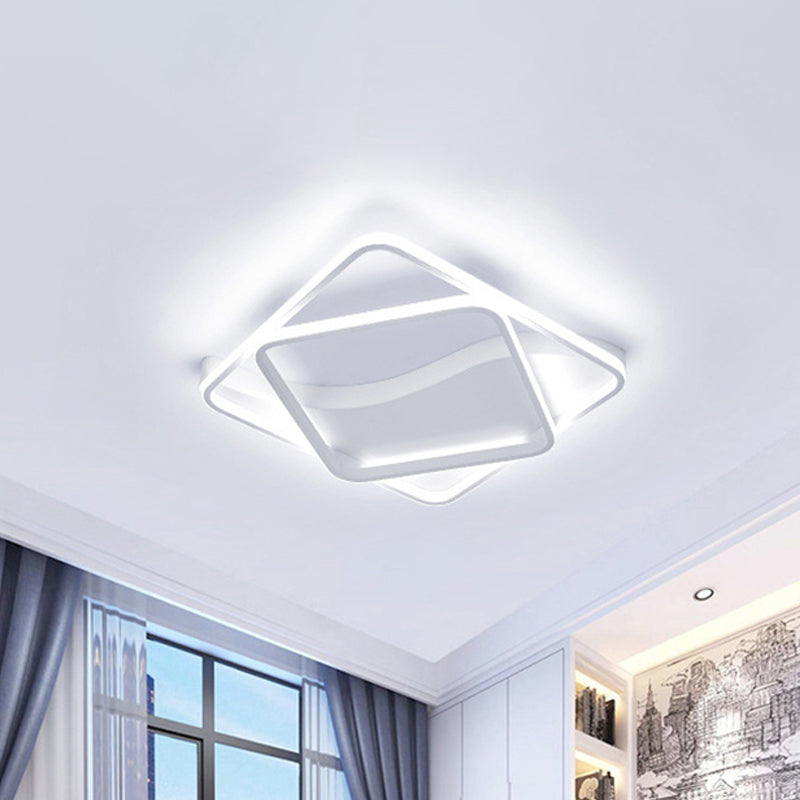 LED Bedroom Ceiling Lamp with Acrylic Shade: Warm/White Light, White/Brown Design