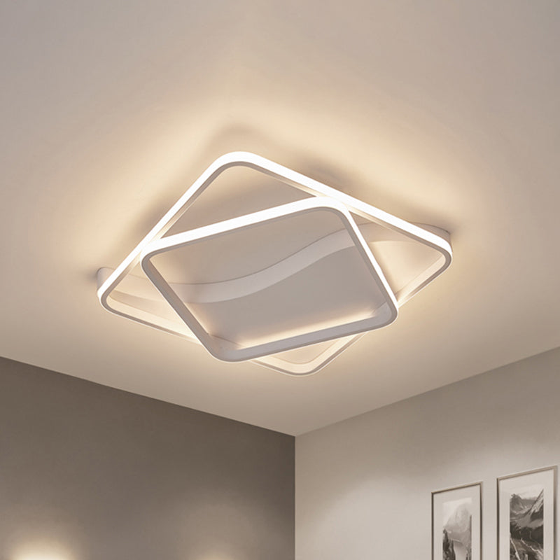 LED Bedroom Ceiling Lamp with Acrylic Shade: Warm/White Light, White/Brown Design