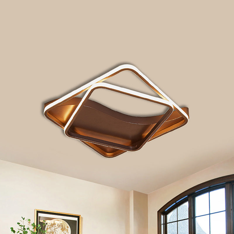 LED Bedroom Ceiling Lamp with Acrylic Shade: Warm/White Light, White/Brown Design