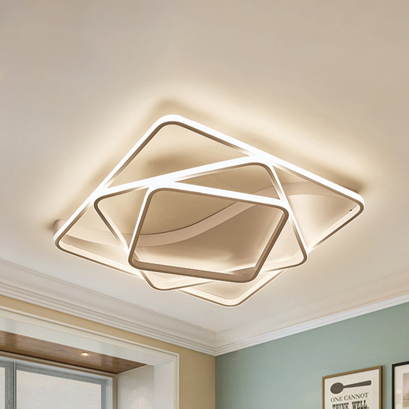 LED Bedroom Ceiling Lamp with Acrylic Shade: Warm/White Light, White/Brown Design