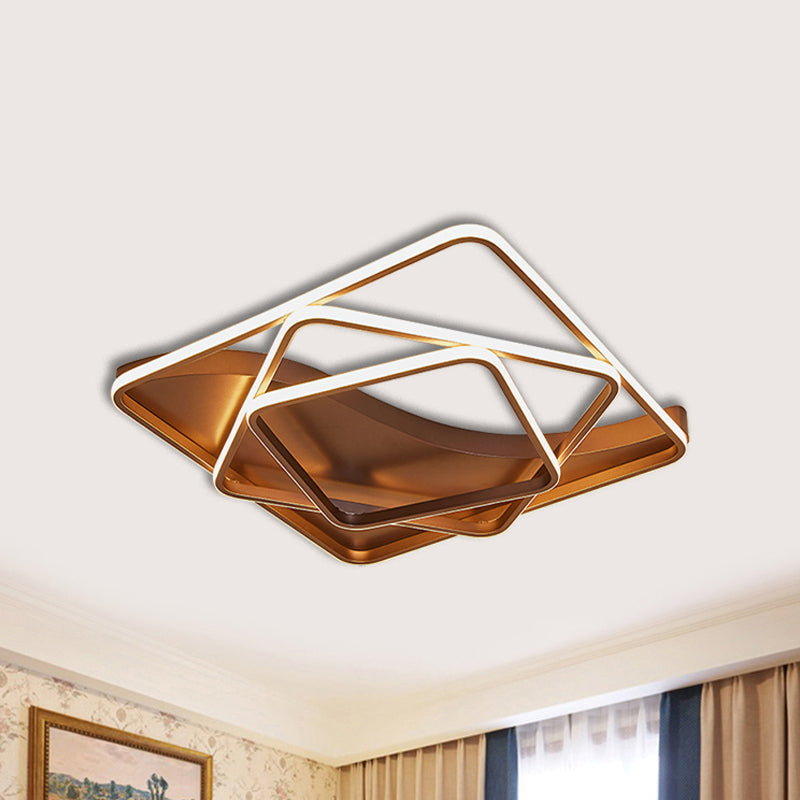 LED Bedroom Ceiling Lamp with Acrylic Shade: Warm/White Light, White/Brown Design