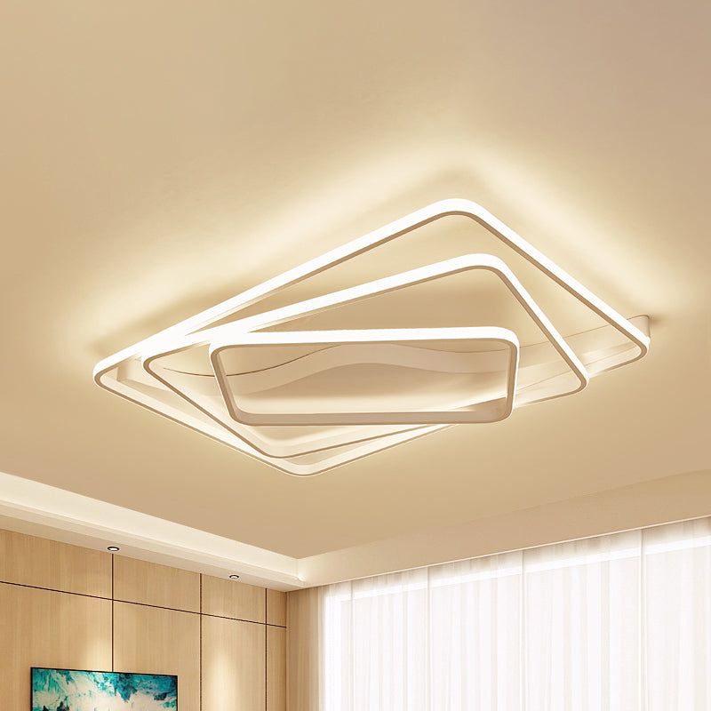 LED Bedroom Ceiling Lamp with Acrylic Shade: Warm/White Light, White/Brown Design