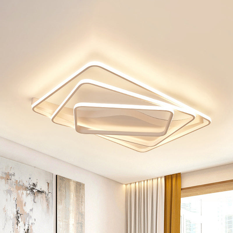 LED Bedroom Ceiling Lamp with Acrylic Shade: Warm/White Light, White/Brown Design