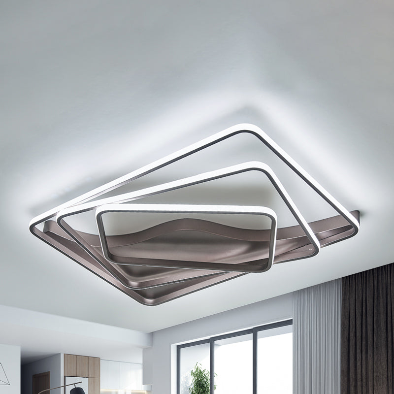 LED Bedroom Ceiling Lamp with Acrylic Shade: Warm/White Light, White/Brown Design