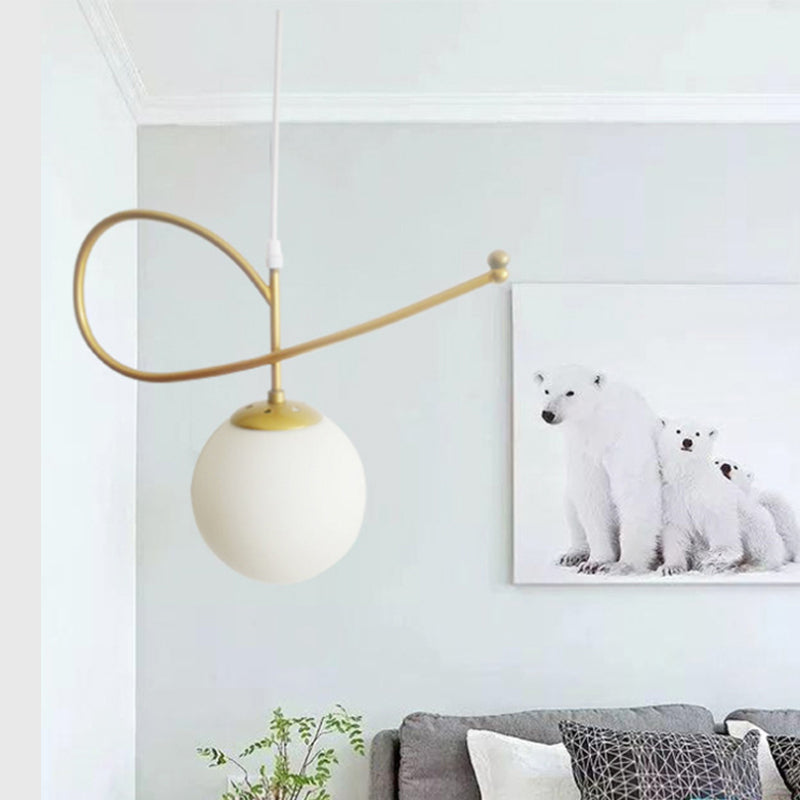 Modern White Glass Globe Pendant Light with Gold Finish for Bedrooms
