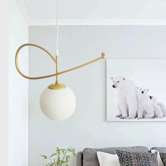 Modern White Glass Globe Pendant Light with Gold Finish for Bedrooms