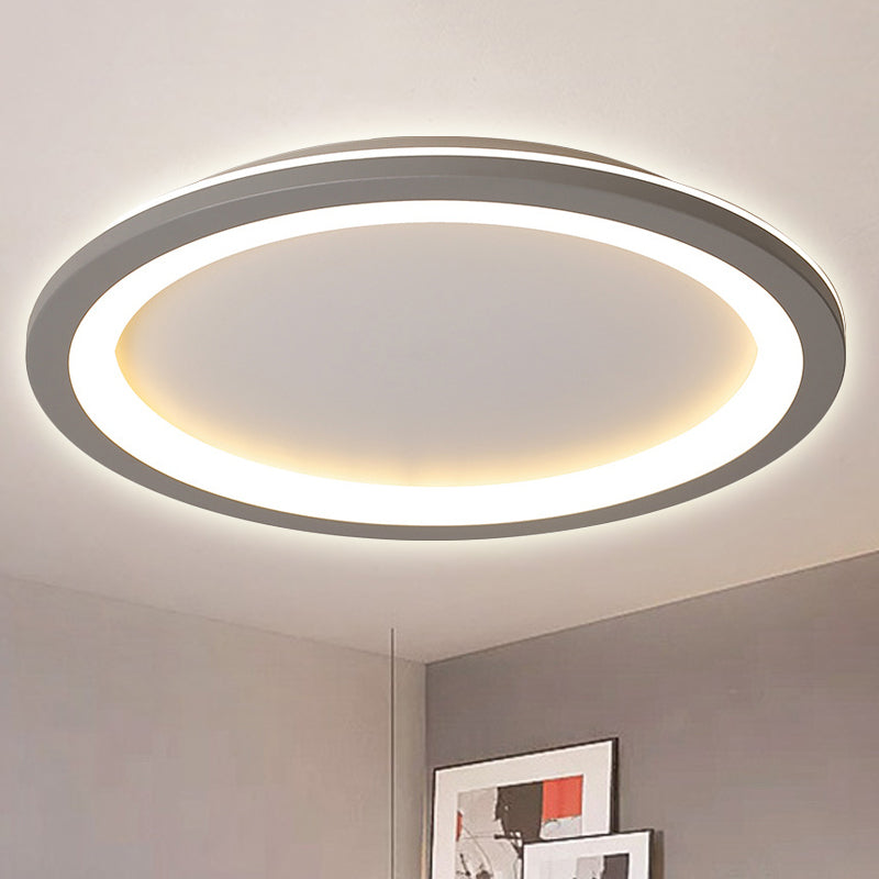 Minimalist Metal LED Grey Flush Mount Light with Acrylic Diffuser in White/Warm Light, 10"/14.5"/19" Wide