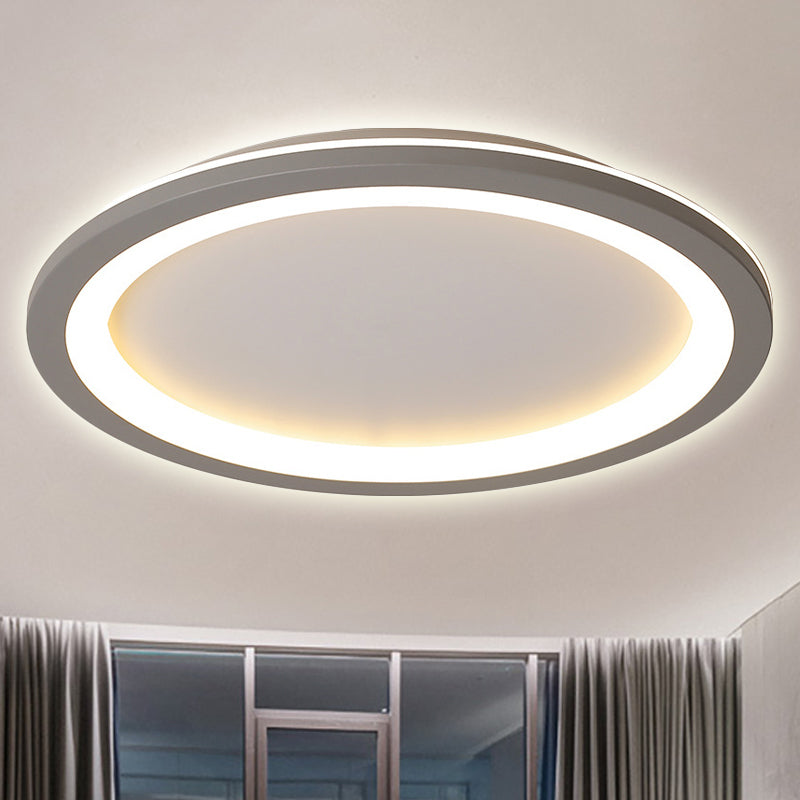 Minimalist Metal LED Grey Flush Mount Light with Acrylic Diffuser in White/Warm Light, 10"/14.5"/19" Wide
