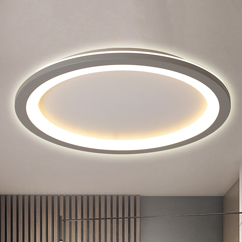 Minimalist Metal LED Grey Flush Mount Light with Acrylic Diffuser in White/Warm Light, 10"/14.5"/19" Wide