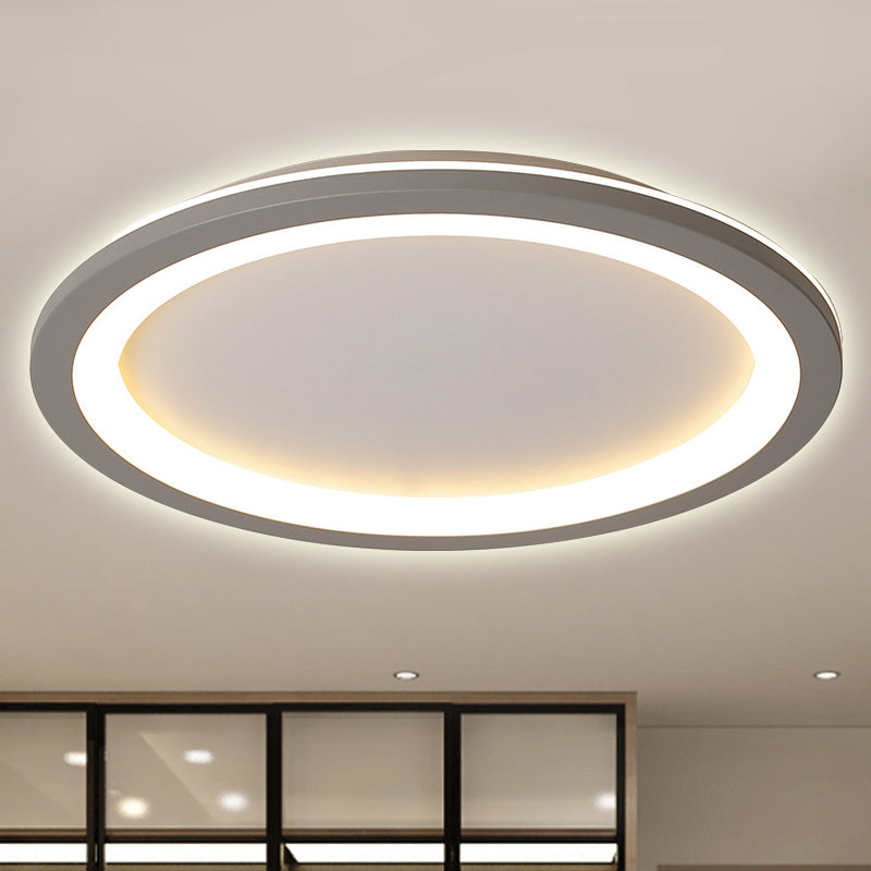 Minimalist Metal LED Grey Flush Mount Light with Acrylic Diffuser in White/Warm Light, 10"/14.5"/19" Wide